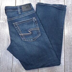 Silver Jeans Zac Jeans Mens 34x32 Blue Relaxed Straight Leg Contrast Stitch